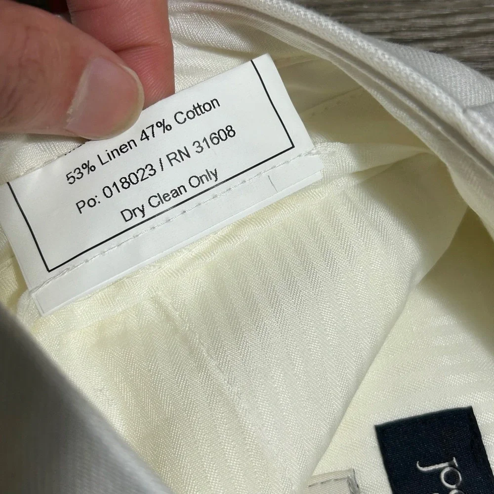 Jos. A. Bank Dress Pants 33x30 White Slim Fit Linen Cotton Flat Front New NWT